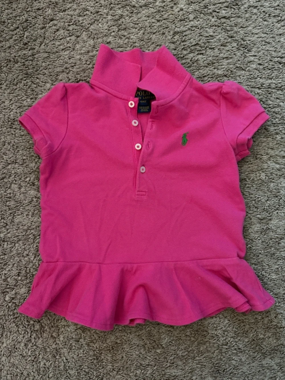 Ralph Lauren Kids Bright Pink Polo Peplum Top with Green Pony